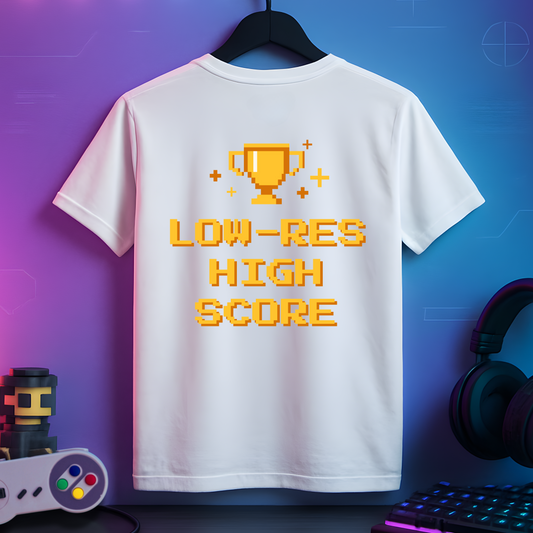 "Low-Res High Score" – Retro Trophy Tee