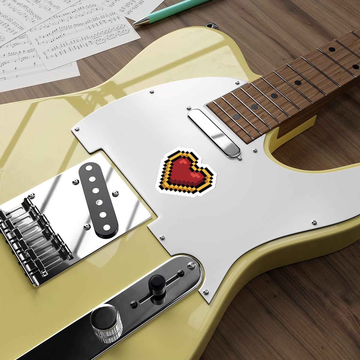Pixel Gold Hearth Die-Cut Stickers
