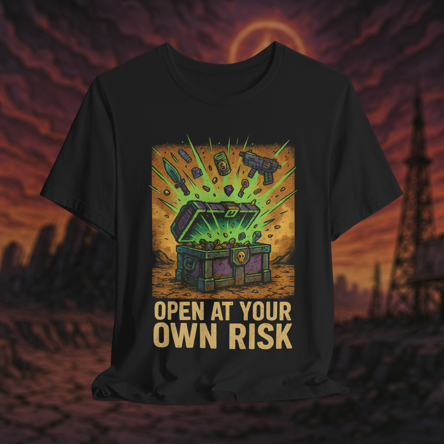 "Open at Your Own Risk" – Loot Chest Tee