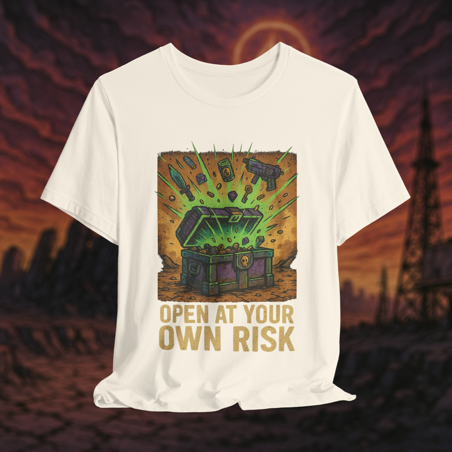 "Open at Your Own Risk" – Loot Chest Tee